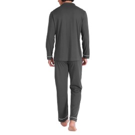 DAVID ARCHY Men's Long Soft Cotton Pyjamas with Pockets and Drawstring Men's Pyjamas Long with V-Neck Two Pieces, darkgray, XXL