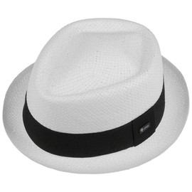 Lipodo Amatillo White Pork Pie Straw Hat - Diamond Hat - Elegant Summer Hat - Made in Italy - Unisex Spring/Summer, White