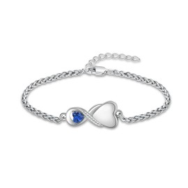 QGJNSGC Infinity Urn Bracelet for Women Men Heart Birthstone Cremation Jewelry for Ashes Link Bracelet Keepsake Memorial Urn Lockets for Human Ashes Urn Bangle Bracelet Jewellery (Blue)