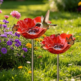 PYSUG Small Bird Bath for Outsides, Handmade Metal Flower Garden Stake Birdbaths & Feeder Bowl for Garden Patio Yard Lawn Decor