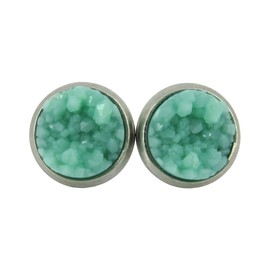Summerfield Collection Stainless Steel Matte Faux Druzy Stone Stud Earrings 8mm (Mint Green)