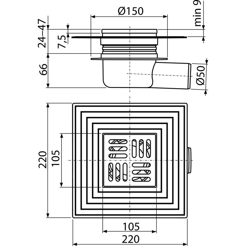 Floor Drain Horizontal 62 L/min Shower Drain Bathroom Drain Stainless