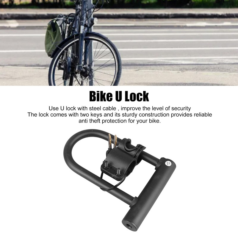 Bike U Lock with Steel Cable 2 Key Universal Anti