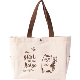 Fabric Bag Cat, Fabric Bag, Jute Bag, Shopping Bag, Shoulder Bag, Thick Fabric, High Load Capacity, for School, Leisure, Gift, Birthday, Family, Friends, Children, Cat Lovers, beige