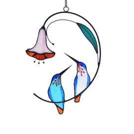 Cute Birds Stained Glass Suncatcher Birds Stained Glass Window Hangings for Home Decor (Blue Hummingbirds 1 Pair)