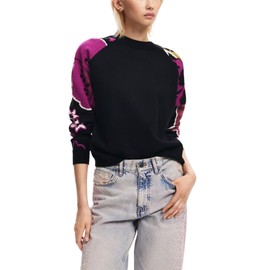 Desigual Women's Flat Knit Thin Gauge Pullover Sweater, black
