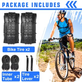SIMEIQI 2 Pack 27.5 x 2.10 Bike Tires with 2 Inner Tubes and 2 Tire Levers Folding Bike Tires Fit for 27.5 X 1.95/2.10/2.125 Mountain Bike Beach Cruiser Bike City Urban Bicycles Bikes