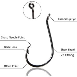Pack of 100-200 Octopus Circle Hook, 2 x Offset Circle Hooks, Salt Water Fishing Hooks Made of Carbon Steel, Size: #8-10/0