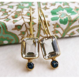 Grüner Amethyst London Blautopas Vergoldet Silber Ohrringe Natürlicher Edelstein Geburtstagsgeschenk Weihnachtsgeschenk Handgefertigte Geschenkideen für Frauen (Grüner Amethyst und London Blautopas)