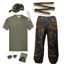 The Dragons Den Adults Camouflage Army Man Military Soldier Stag Party Fancy Dress Costume [S-M Pants, Small T-Shirt]