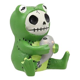 Ebros Furrybones Froggie The Green Frog Toad Holding Tadpole Figurine Small 3" H Furry Bones Skeleton Monster Collectible Decor Statue Gothic DOD Amphibian Frogs Toads Themed Decorative Sculpture