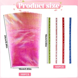 EupHHonycs 100Pcs Holographic Bags Iridescent Treat Bags 4 x 9.5 Inches Plastic Goodie Bags Cookie Goodie Bags with 100pcs Gold Twist Ties for Candies, Snacks, Small Gifts Weddings Birthday Christmas