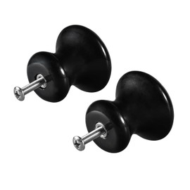 mookaitedecor Set of 2 Black Obsidian Crystal Mushroom Cabinet Knobs with Screws, Polished Stone Decorative Drawer Knobs and Pulls for Kitchen Cupboard Door