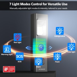 ATuMan Flashlight with White, Red and Blue, SOS & Strobe & Alarm Rechargeable EDC Torch, Bike Light, Clip-on, Handheld and Magnetic, 7 Modes, IP67, Aircraft-Grade Aluminum Body (iF Design Award 2024)