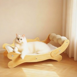 ERGTFVN 3-in-1 Cat Scratcher Bed for Indoor Cats Sisal Scratcher & Hammock Lounge with Solid Wooden Perch, No-Tip Stable Base for Large Cats ，Durable Cat Scratch Pad & Cat Furniture (Easy Assembly)