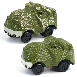 BEMITON Pack of 2 Dinosaur Car Toy - Birthday Gifts for 3 4 5 6 7 Year Old Boys Kids, Replacement Track Car with LED Light Up - Dino Accessories Compatible with Race Track Building Kits