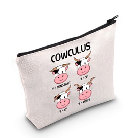 PLITI Funny Math Teacher Gifts Cow Lover Makeup Bag Mathematics Lover Gift Math Geek Gift Cowculus Math Puns Gift (Math Cow bagU)