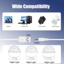 AZJCKEW Moon Lamp Charger Cable Compatible with Kids Star Projector Night Light, USB to DC 5V Charging Cord for Moon Lamps and LED Nightlight Decorations, 5FT White Cable