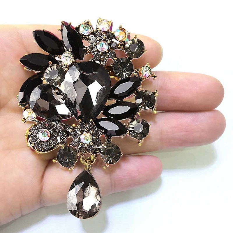 Ezing 4Pcs Brooch Lot with Large Big Size Rhinestone Crystal
