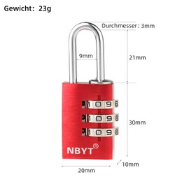 NBYT Aluminum Alloy Combination Lock 3 Digit Padlock for Luggage Trolley Backpacks Small Drawers (20mm Width)