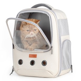 Lollimeow Pet Carrier Backpack, Bubble Backpack Carrier, Cats and Puppies,Airline-Approved, Designed for Travel, Hiking, Walking & Outdoor Use (Beige)