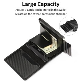 LOUEBICA Mens Wallet Card Holder for Minimalist Front Pocket Wallet RFID Blocking Pop Up Aluminum Case Credit Card Wallet (Carbon)