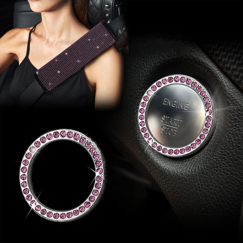 Jusen 17 Pack Bling Car Seat Covers Set Car Diamond