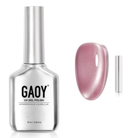 GAOY Jelly Pink Cat Eye Gel Nail Polish, 16ml Glitter Holographic Nail Polish with Magnet, Reflective Translucent UV Gel, 3098 Berry Rose