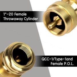 Brass Propane Tank Adapter, BBQ Grill Conversion Fitting for 1lb Bottle, 1.3 Inch, Knurled Grip