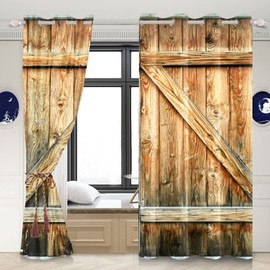 Yeele Wooden Barn Door Blackout Curtains, Rustic Wood Vintage Planks Old Farmhouse Barn Doors Texture 53x84 Inch Set of 2 Panels Window Drapes for Bedroom Living Room