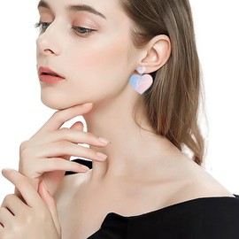 YUNXI Lover Heart Dangle Drop Earrings Lightweight Acrylic Sparkle Color Changing Love Heart Stud Hoop Earrings Valentine's Day Jewelry Gifts for Women (Heart Stud)