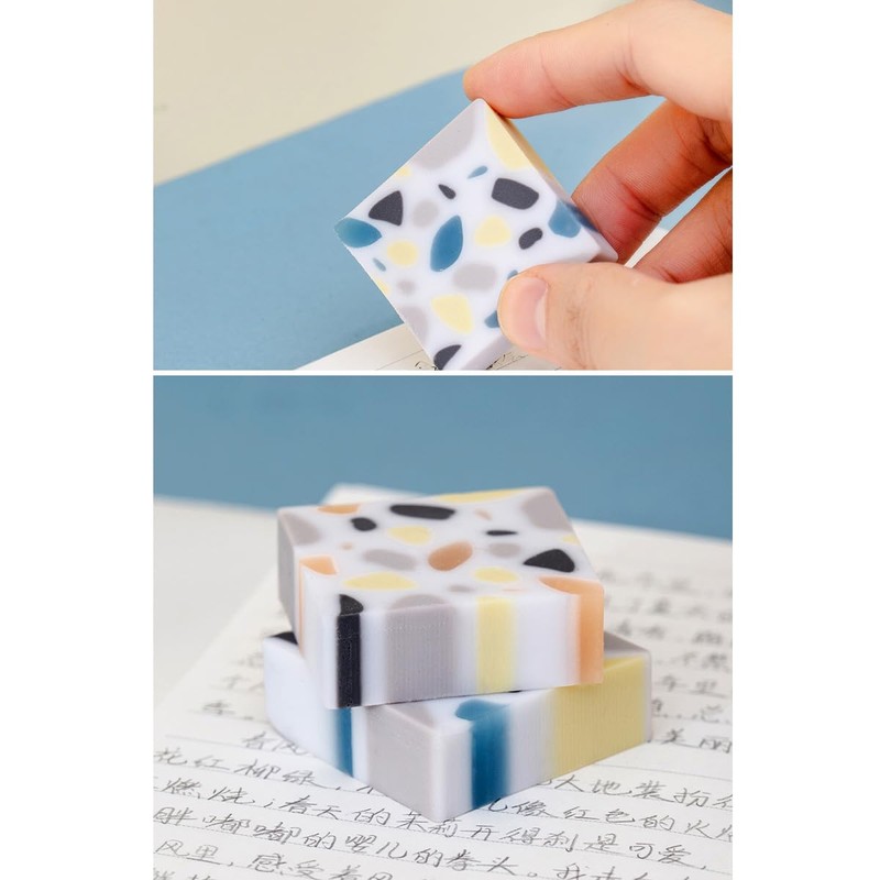 SIPLIV 32 Pieces Terrazzo Pattern Erasers Cute Pink Erasers Novelty