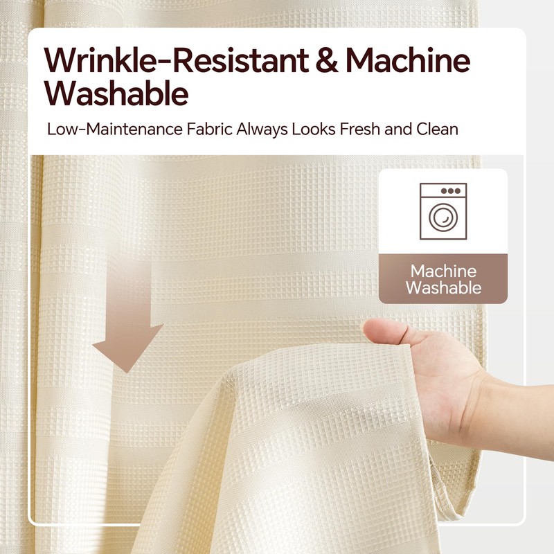 TURKIO Cream Shower Curtain Waffle Weave Shower Curtain Neutral Striped