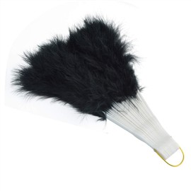 Axvxby Vintage 1920s Feather Fan - 25 White Feather Shafts - Elegant Hand Fan for Masquerade, Mardi Gras, Burlesque and Showgirl Costumes (Black)