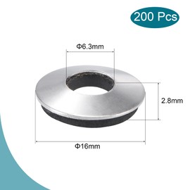 sourcing map Bonded Sealing Washers 16x6.3x2.8mm Stainless Steel EPDM Rubber Backed Screw Gasket, Pack of 200