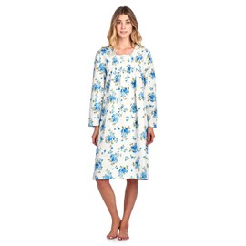 Casual Nights Women's Flannel Floral Long Sleeve Nightgown - Floral Blue - X-Large