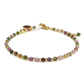 Morchic Colorful Tourmaline Natural Gemstone Adjustable Bracelet for Women, 3mm Mini Beads Energy Gem Charm Jewelry, Birthday Gift 7.1"