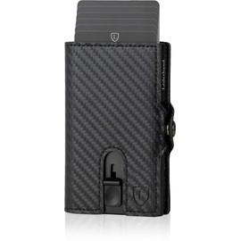 Lederhand® Aventus Wallet – Premium Leder Geldbörse handgemacht für Herren und Damen Portemonnaie Aluminium Kartenhalter mit Münzfach und Platz für 9 Karten mit RFID NFC Schutz Farbe|(Carbon)