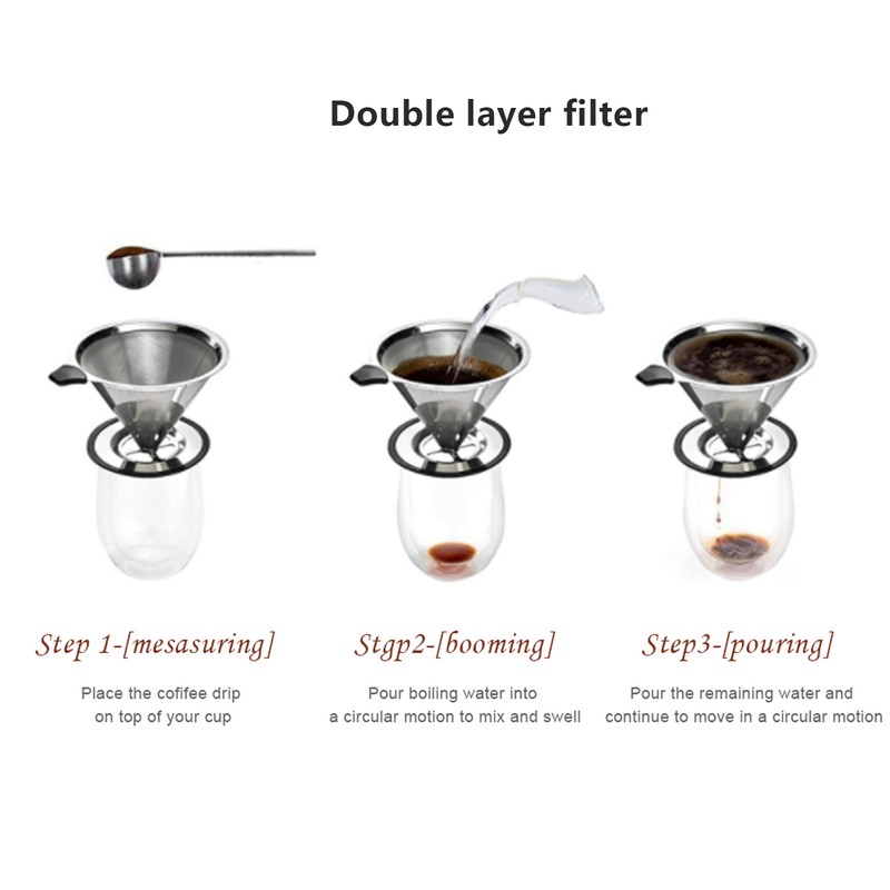 Coffee Dripper Stainless Steel Reusable Pour Over Coffee Dripper for
