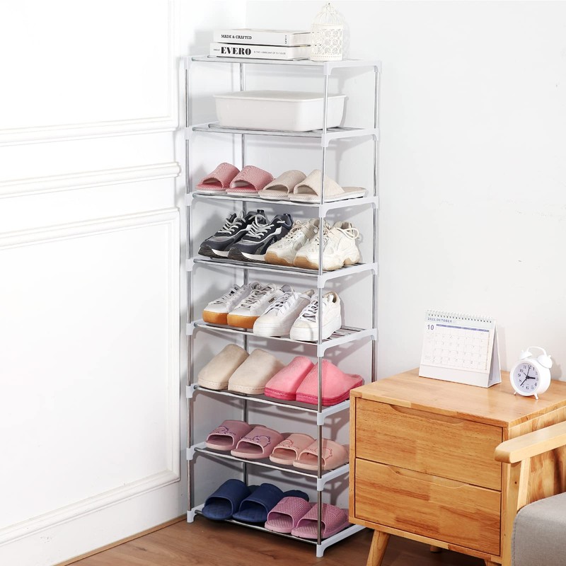 Fouews Small Shoe Rack, Narrow Stackable Shoe Shelf Organizer for