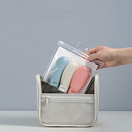 ZALUJMUS Botella de viaje, juego de 3 recipientes recargables a prueba de fugas (60 ml) con etiqueta y bolsa de transporte transparente para champús l