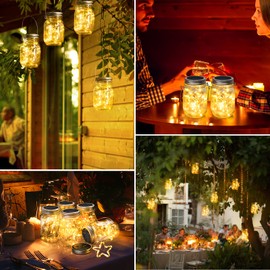 Mlambert Mason Jar Solar Lights -30 LED, 6 Pack Hanging Solar Lanterns Outdoor, Waterproof Fairy Lights for Patio Garden, Warm White