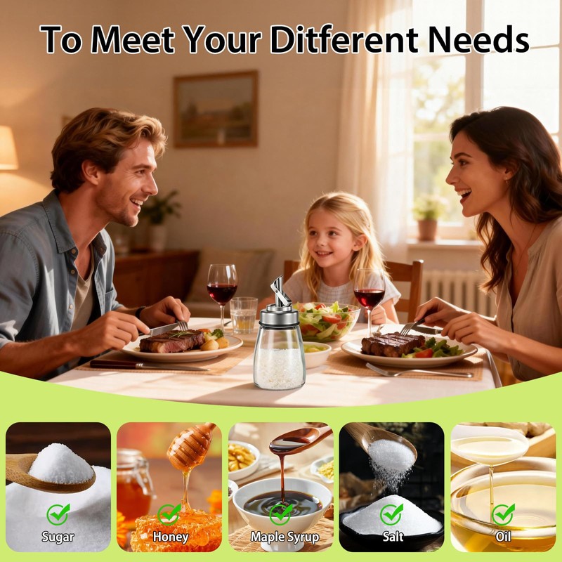 Glass Sugar Jar, Sugar Container Sugar Dispenser with Pour Spout,