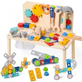 Kids Tool Set for Toddlers, STEM Montessori Educational Toys for 3 Year Old, Pretend Play Tool Bench for Kids Ages 3-5, Wooden Toddler Learning Construction Toys, Gifts for 4 Year Old Boys