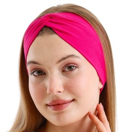 Women's Stretchy Twist Headbands, Solid Color, Non-Slip for Yoga, Workout, Running (Fuchsia Pink, 1 Size)