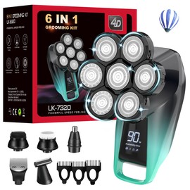 Head Shavers for Bald Men,6 in 1 Electric Razor Waterproof Bald Head Shavers for Men Electric Mens Head Shaver with Nose Trimmer, Cordless Shaving Machine for Face Beard Scalp Body Hair Wet Dry Use