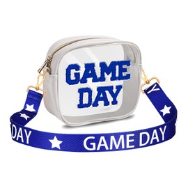 Game Day Clear Bag for Stadium Events with Chenille Letter Patches Crossbody Bags for Women Stadium Approved Clear Purse for Concerts Sports Events (Blue White 1)