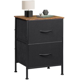 WLIVE Nightstand, Nightstand with 2 Drawers, Bedside Furniture, Night Stand, Small Dresser for Bedroom, College Dorm, End Table with Fabric Bins, Dormitory, Black and Rustic Brown, Size L