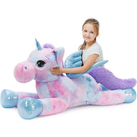 Tezituor 43 Inch Rainbow Purple Unicorn Stuffed Animal with Wings, Giant Stuffed Unicorn Plush Toys for Girls Kids Boys Women,Soft Plushie Gifts for Valentines Day,Christmas, Birthday Party