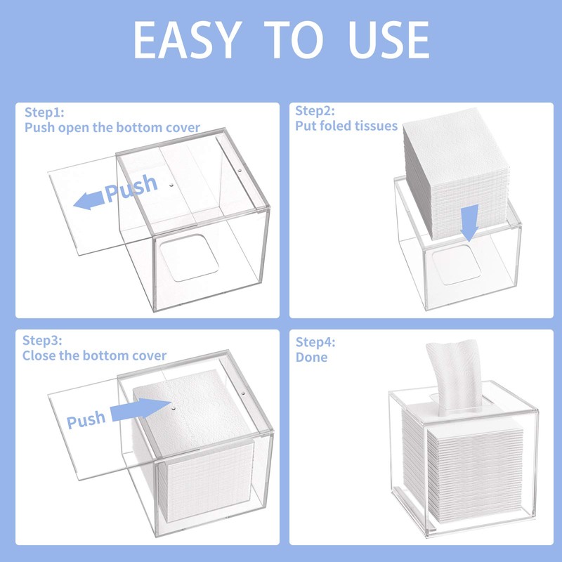 HIIMIEI Acrylic Tissue Box Cover Clear Tissue Holder Square Napkin